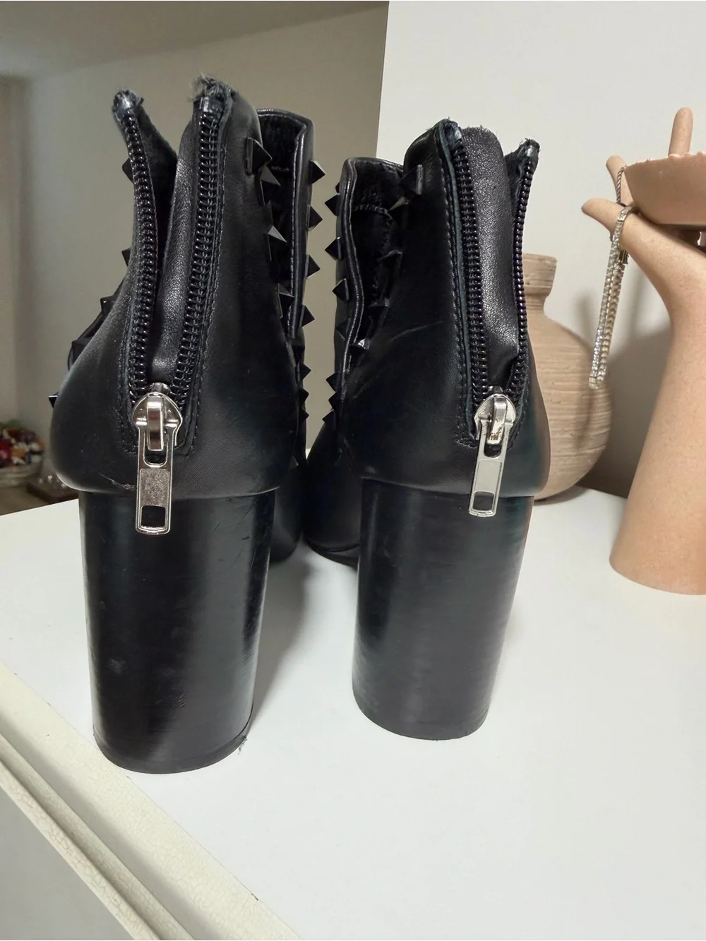 Steve Madden Black Pyramid Stud Leather Ankle Booties